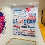 One of the wall graphics at HQ