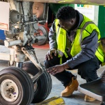 Chicago is one of the Maintenance Bases for Envoy! Here a A&P Mechanic is checking on our equipment.